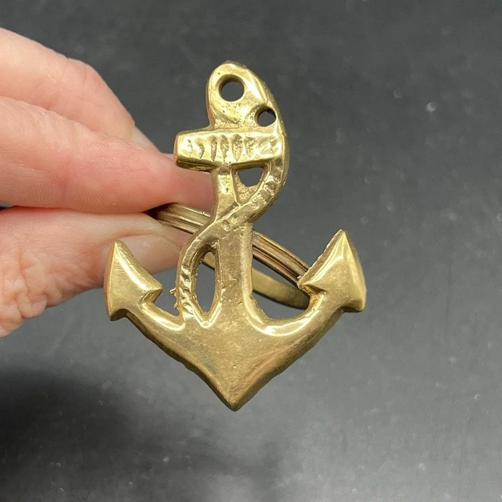 Vintage Solid Brass Nautical Napkin‎ Rings Anchor Rope ~ Set Of 4